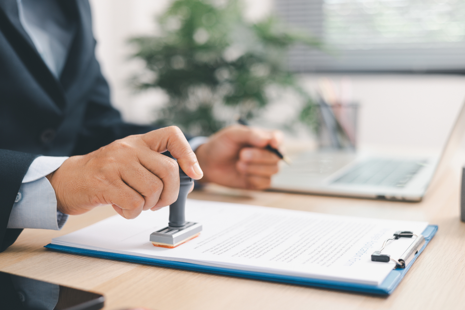 Business document stamping representing NAV-compliant registered office services and official company administration in Hungary